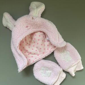 Pink Bunny Ear Hat and Mittens Set